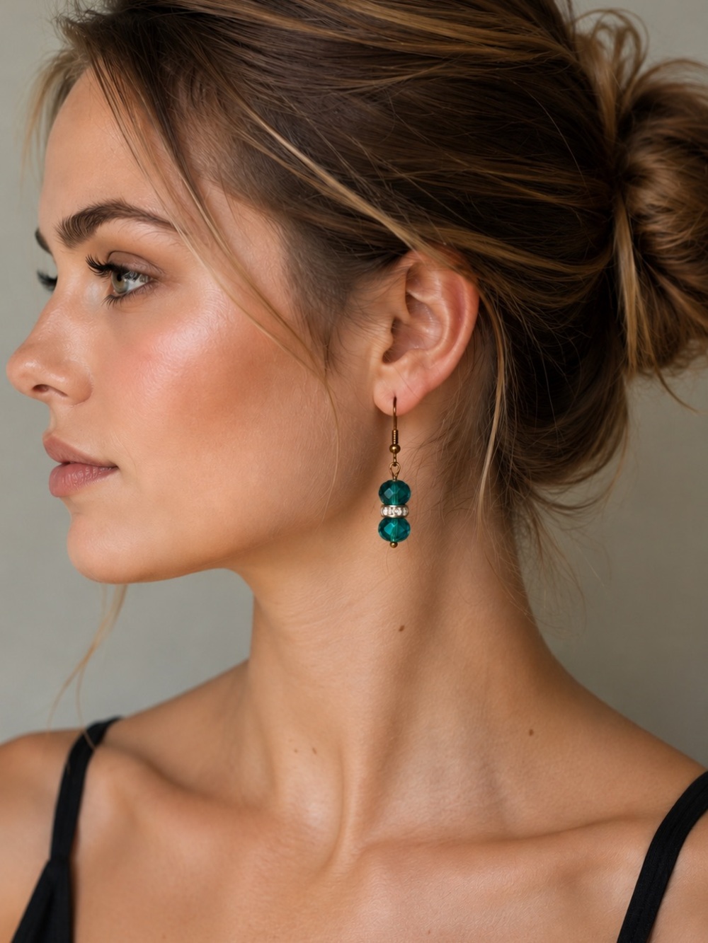 Blue/Teal Crystal Bead Drop Earrings with Gold Hooks